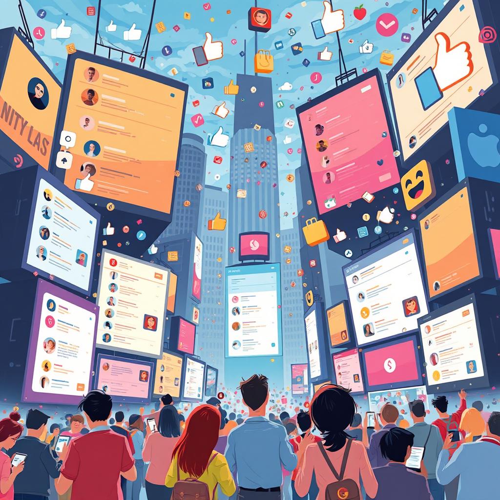 A conceptual illustration depicting the overwhelming nature of social media filled with excessive personal information