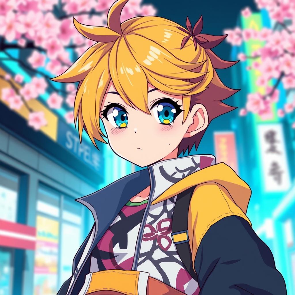 A vibrant and stylish anime character inspired by the features of the provided photo