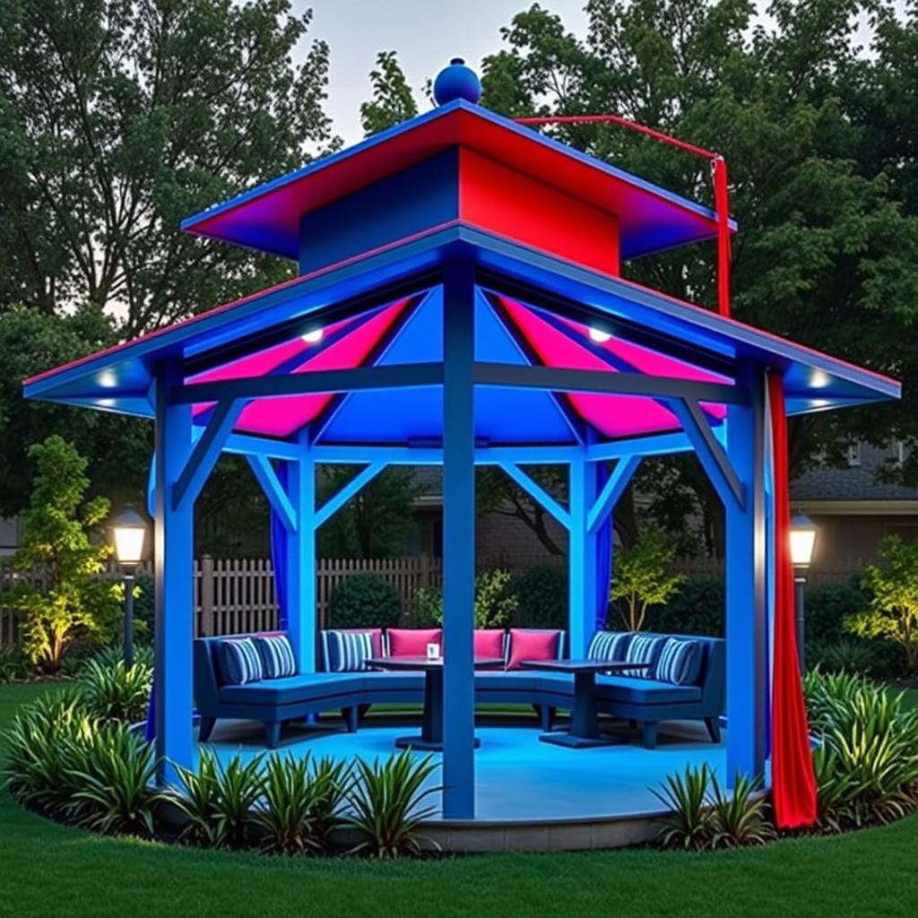 A unique gazebo designed for students, featuring a roof shaped like a graduation cap
