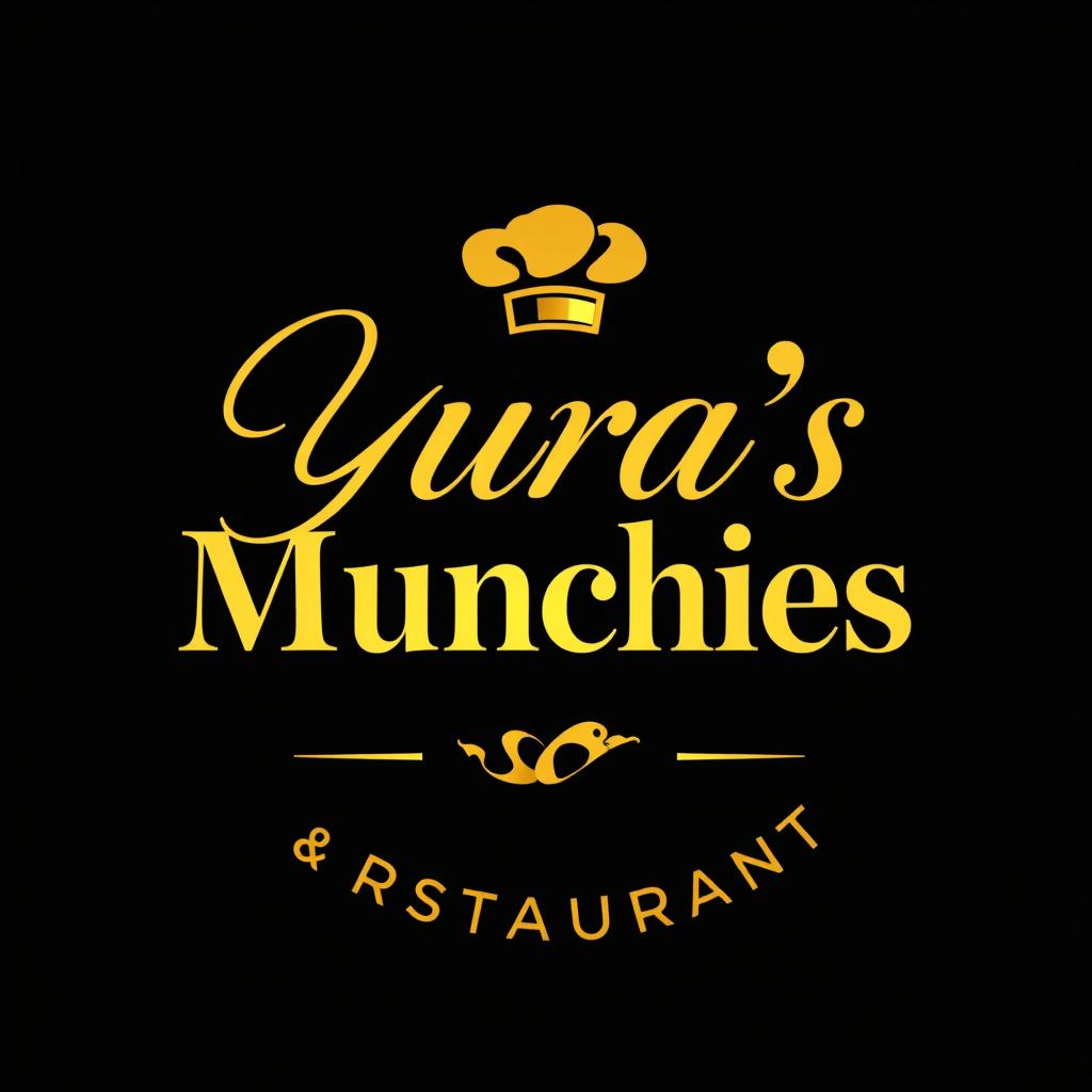 A luxurious golden logo design for 'Yura’s Munchies & Restaurant'