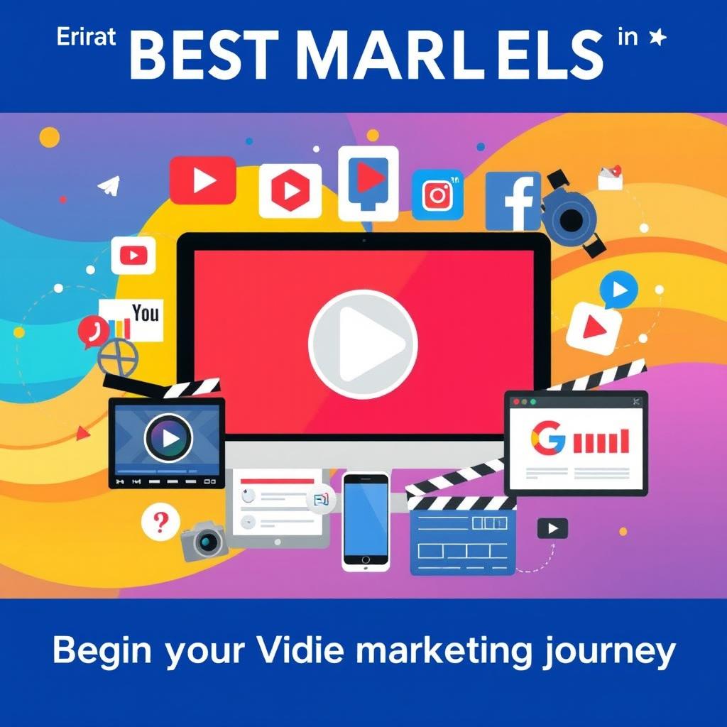A creative collage showcasing the best tools for establishing a video marketing presence on major platforms like Instagram, Facebook, YouTube, Vimeo, and Google