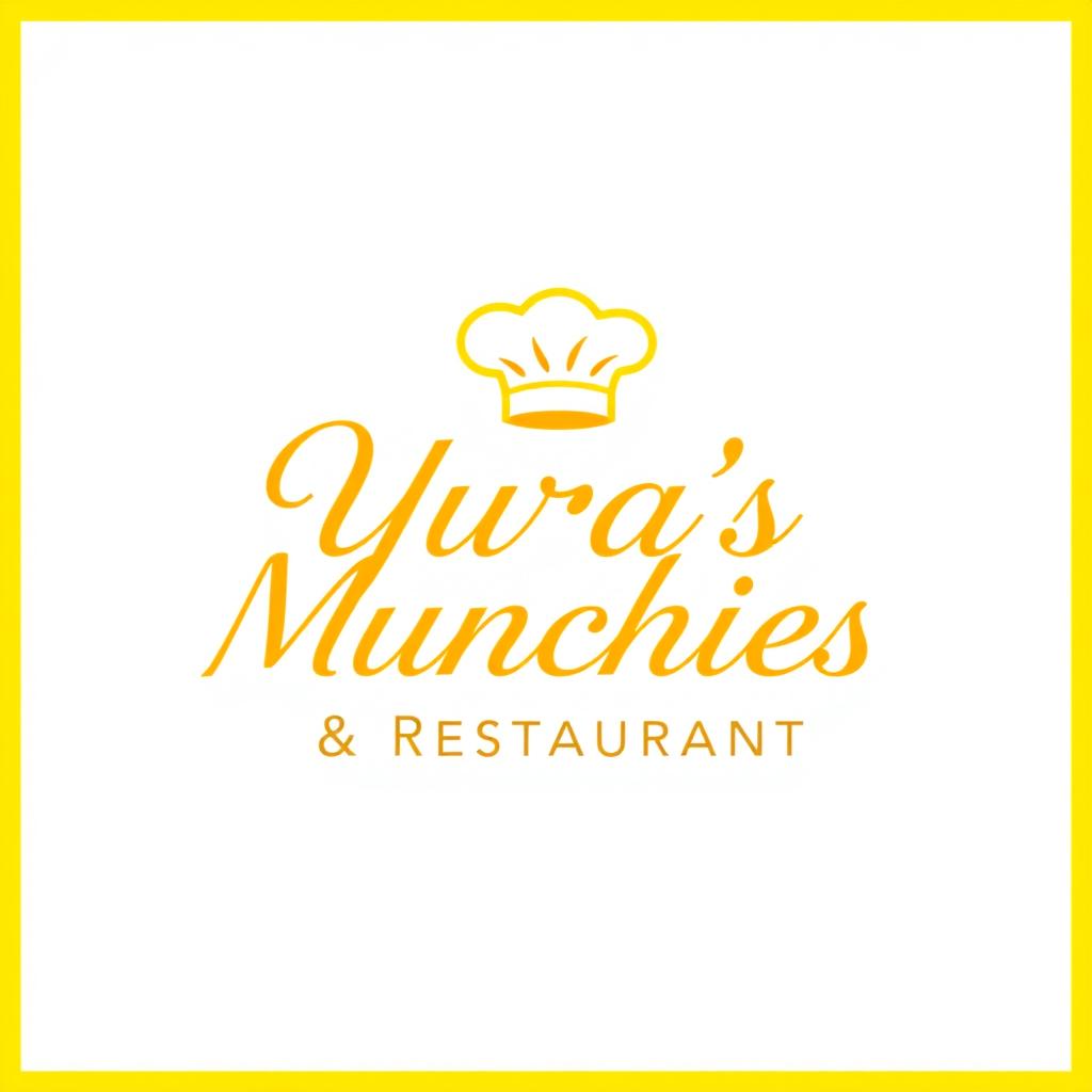 A yellow outlined logo featuring elegant cursive text that reads "Yura's Munchies & Restaurant," accompanied by a classic chef's hat design