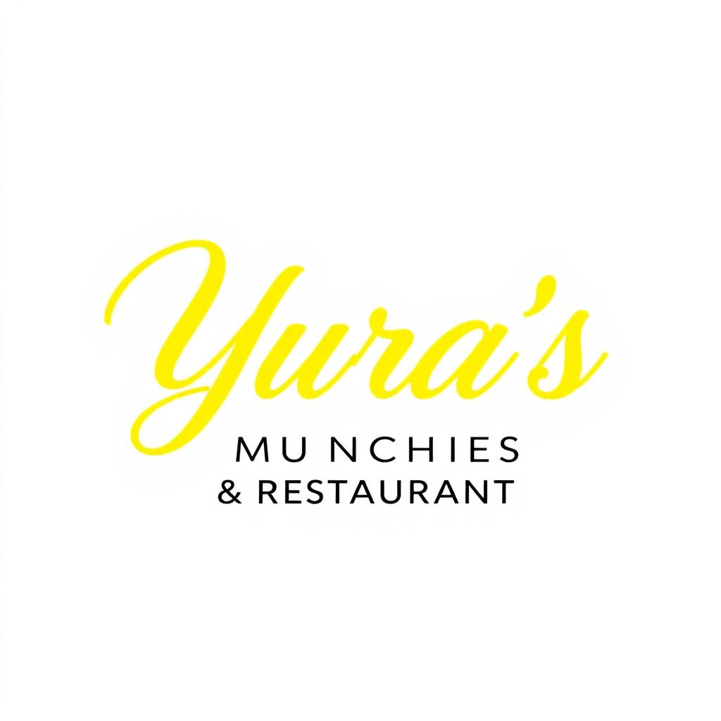 A yellow outlined logo featuring the cursive text "Yura's Munchies & Restaurant" elegantly designed with a chef's hat above the text