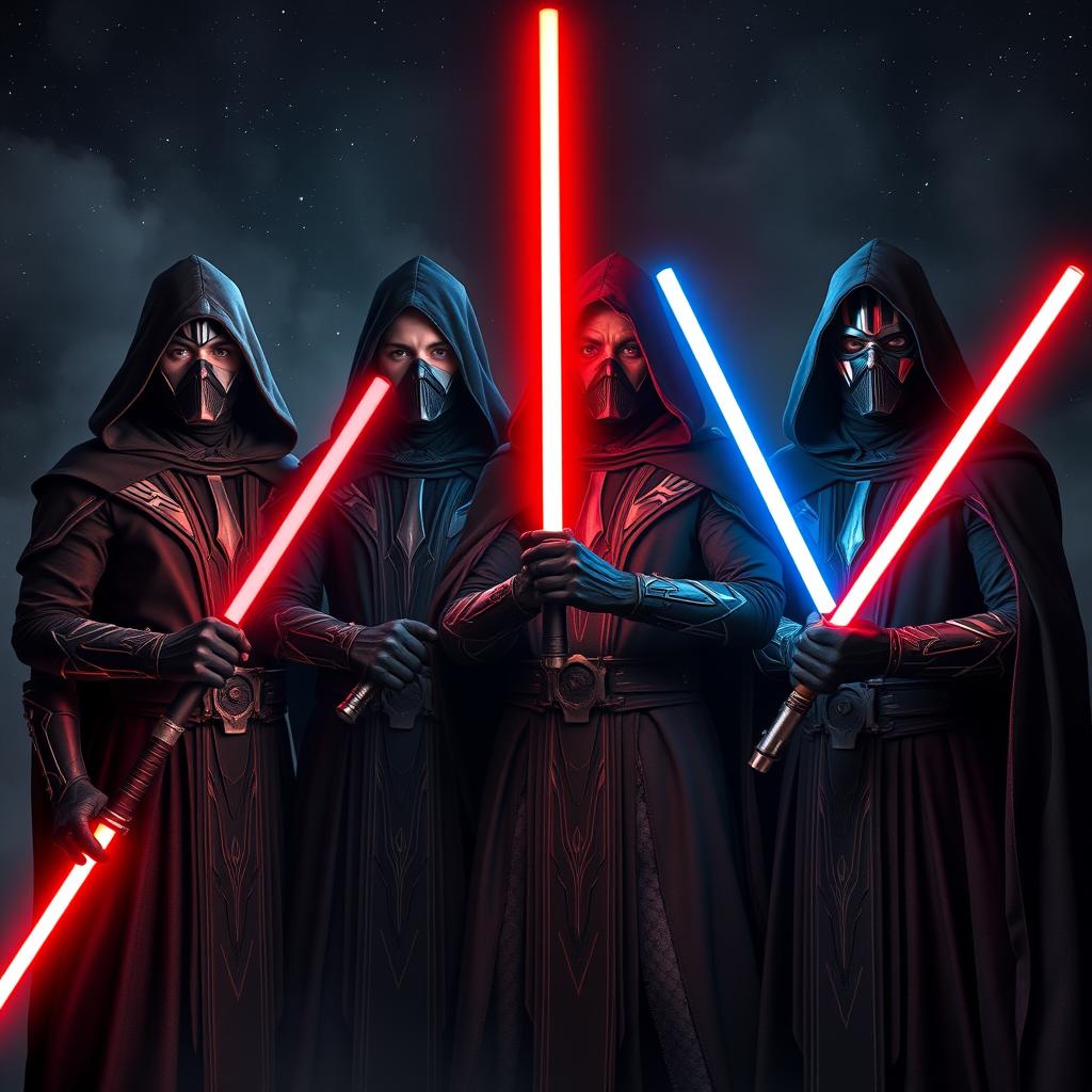 A group of friends transformed into Sith characters from Star Wars, showcasing unique dark side aesthetics