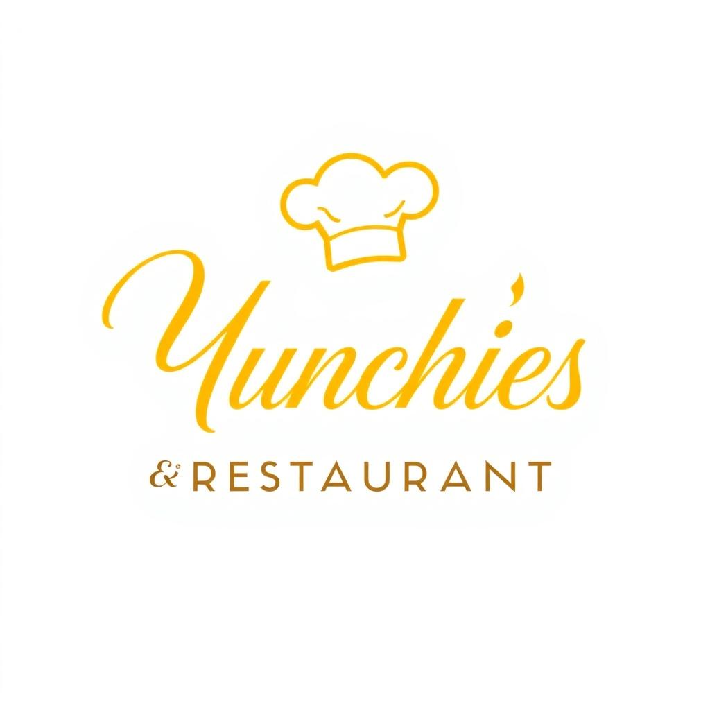 A yellow outlined logo featuring the cursive text "Yura's Munchies & Restaurant" elegantly displayed, with a charming chef's hat incorporated into the design