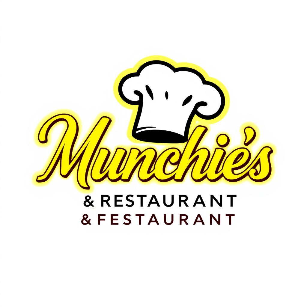 A striking yellow outlined logo featuring italic cursive text reading "Yura's Munchies & Restaurant"