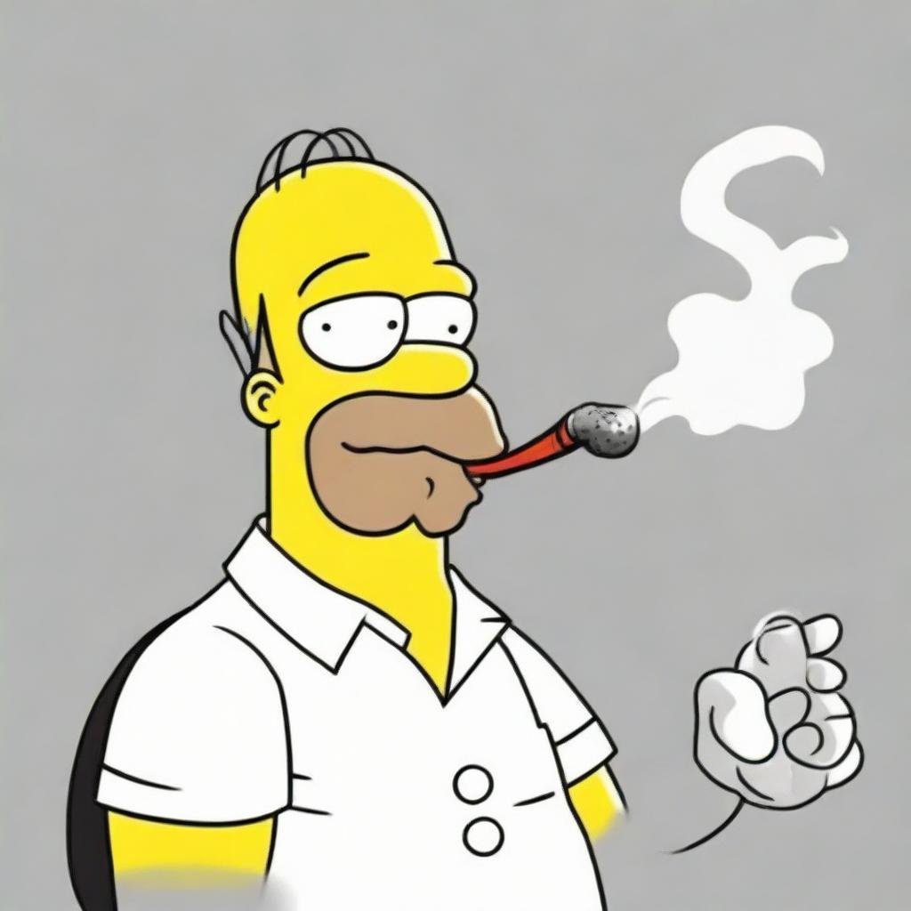 A cartoon caricature of Homer Simpson hilariously brushing his teeth and contentedly smoking a pipe at the same time.