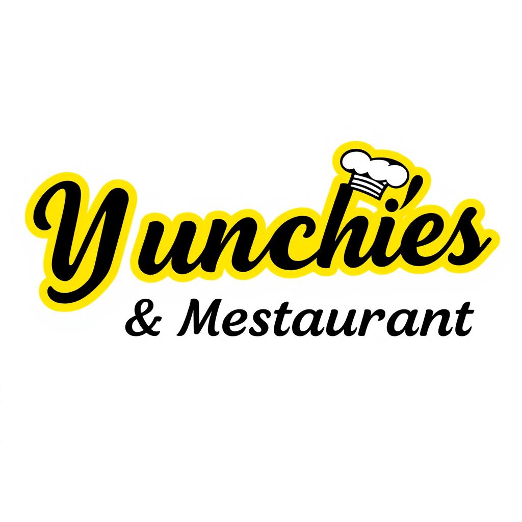 A vibrant yellow outlined logo featuring italic cursive text that reads "Yura's Munchies & Restaurant"