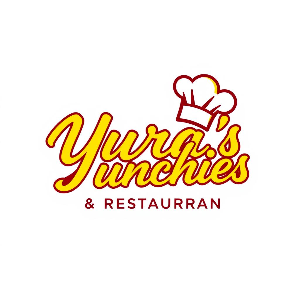 A cheerful yellow outlined logo featuring the italic cursive text "Yura's Munchies & Restaurant"