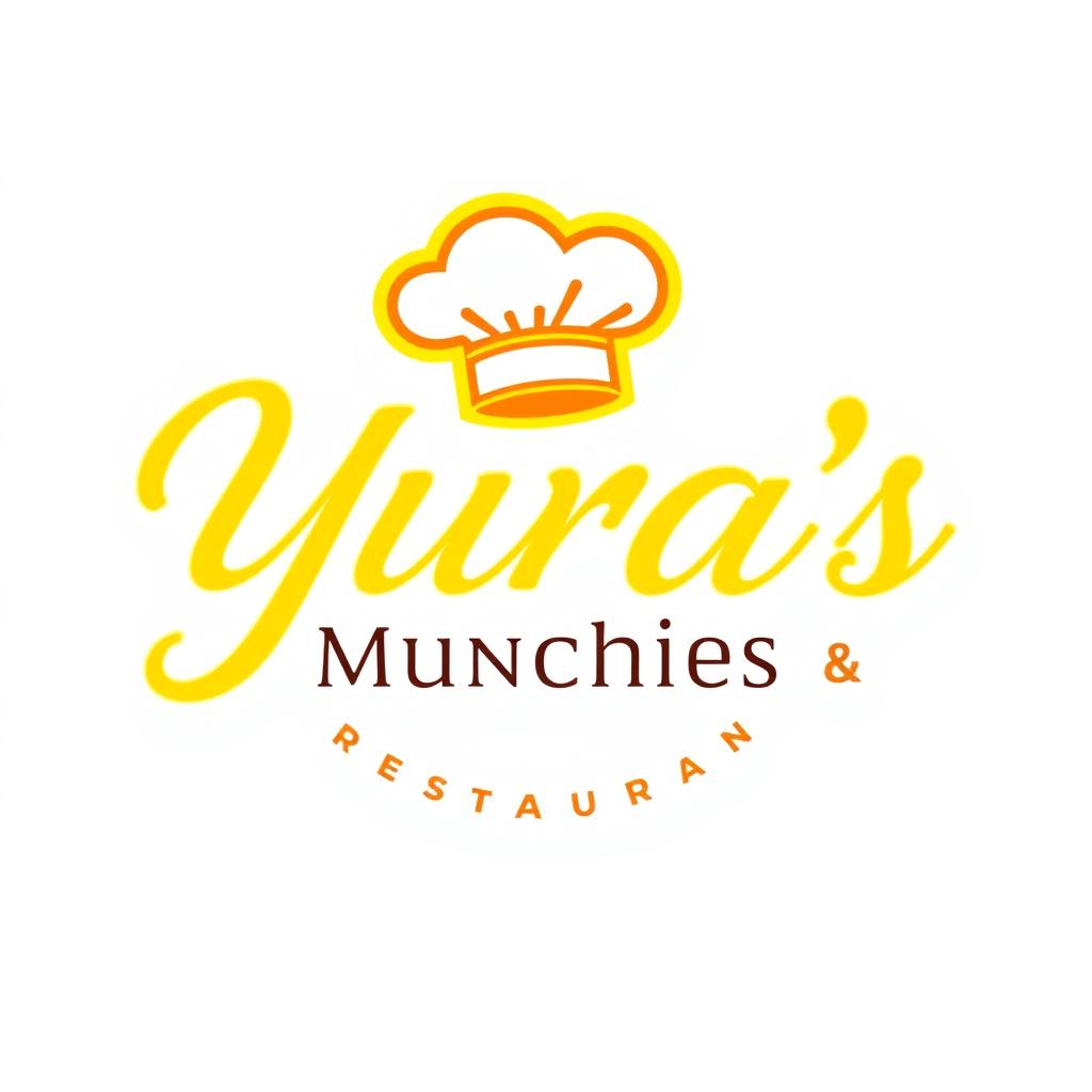 A bold yellow outlined logo featuring elegant italic cursive text that says "Yura's Munchies & Restaurant"