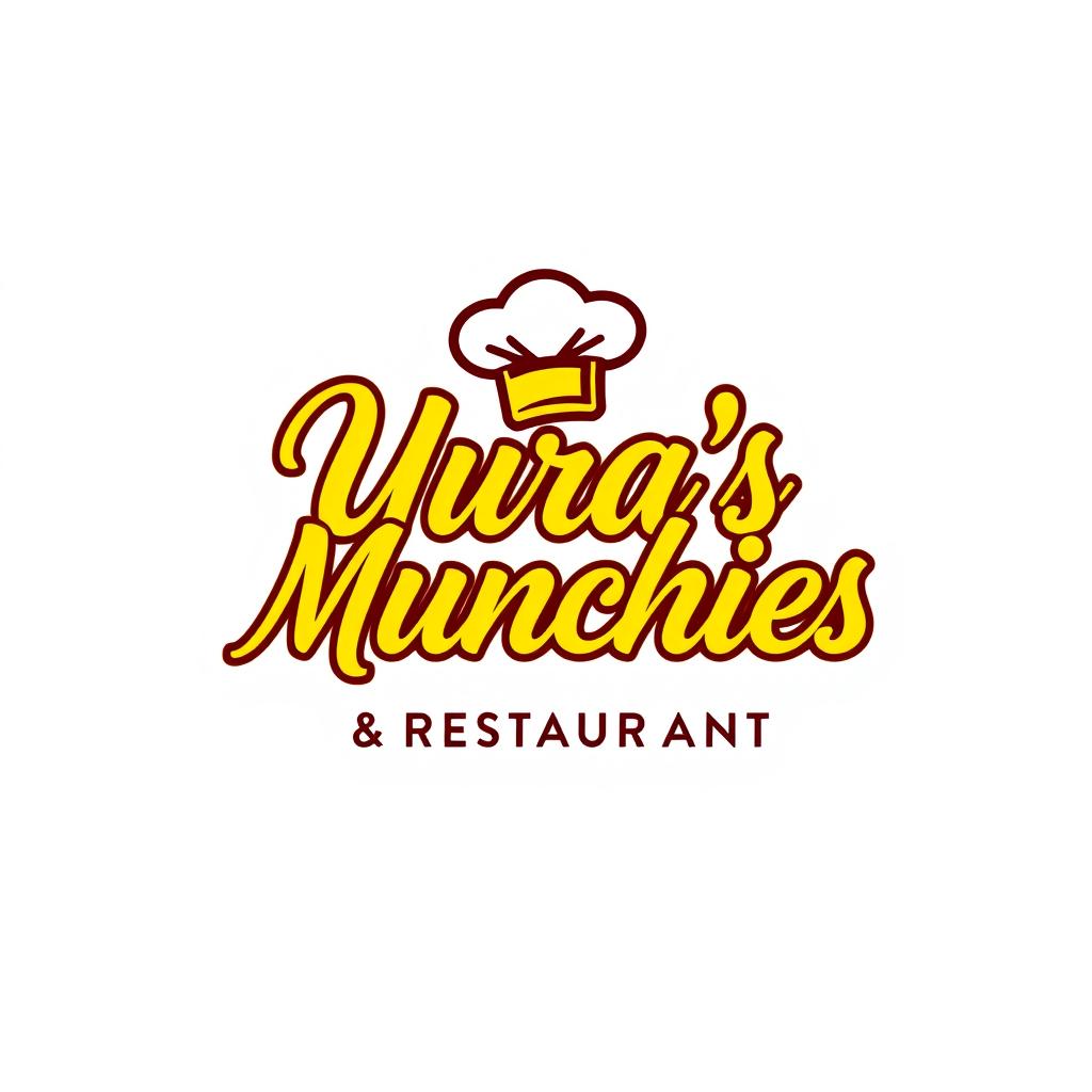 A stylish yellow outlined logo featuring italic cursive text that says "Yura's Munchies & Restaurant"