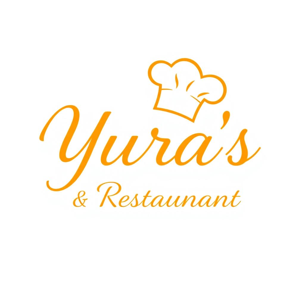 An inviting yellow outlined logo featuring the elegant italic cursive text reading "Yura's Munchies & Restaurant"