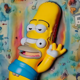 A detailed and colorful image of Homer Simpson holding a bright £20 note in his hand