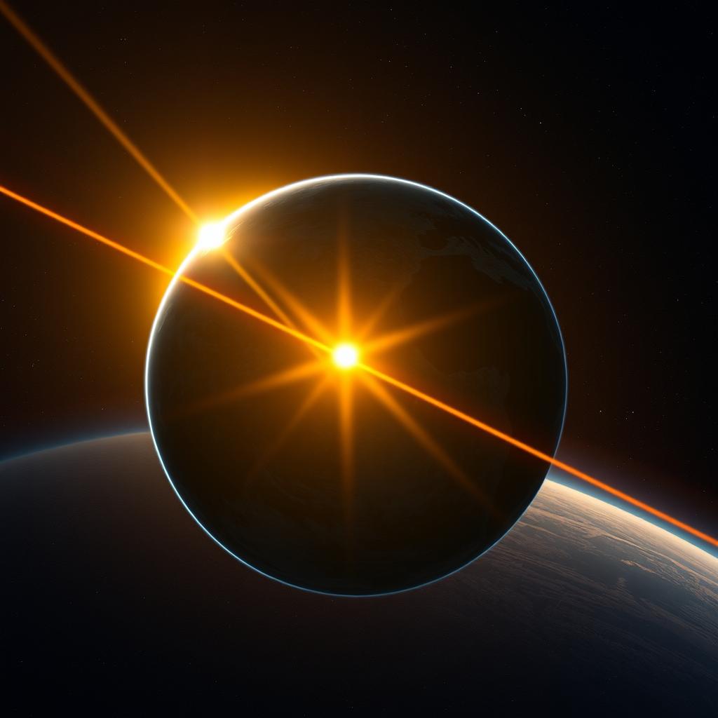 A photorealistic astronomical image depicting the summer solstice, showcasing Earth tilted at 23