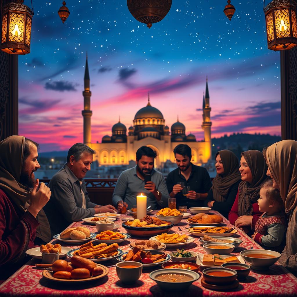 An epic scene depicting Sahur, the pre-dawn meal before fasting during Ramadan