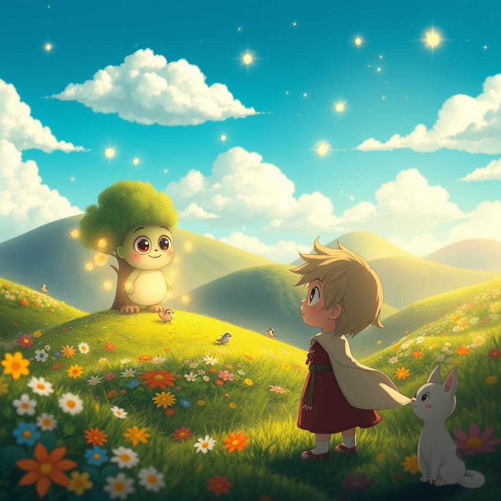 A whimsical, enchanting scene inspired by Studio Ghibli animation style
