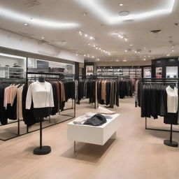 A clothing shop branded as Nexvision, filled to the brim with a variety of stylish, trendy clothes displayed on racks, shelves, and mannequins.