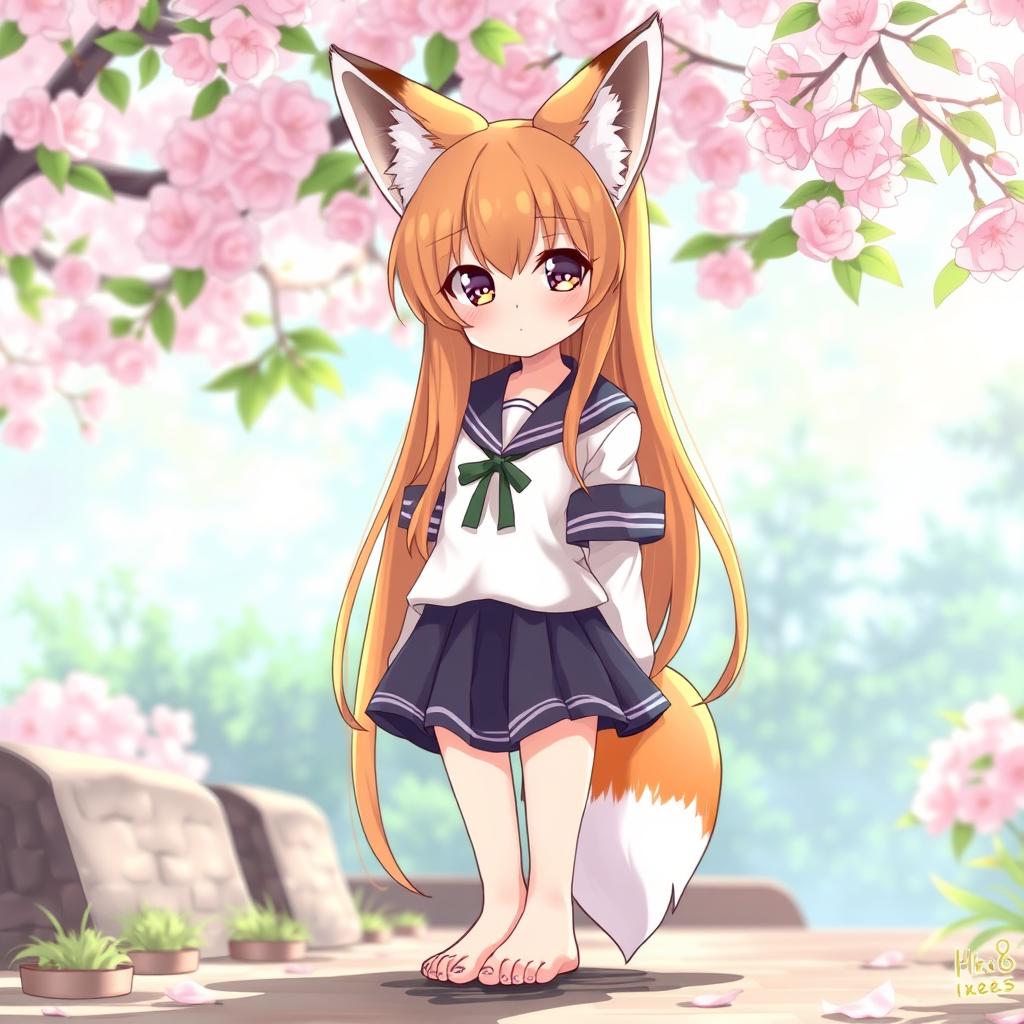 An anime-style illustration of an 18-year-old fox girl with intricate and detailed features