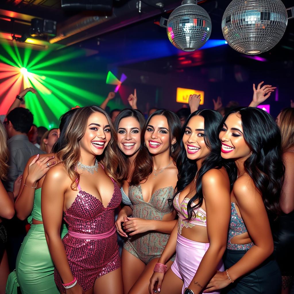 A vibrant and lively scene of party girls celebrating at a glamorous night out