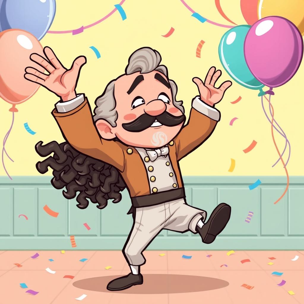 A cartoonish illustration of a fictional character inspired by historical figures, playfully performing the dab dance move in a light-hearted and humorous manner