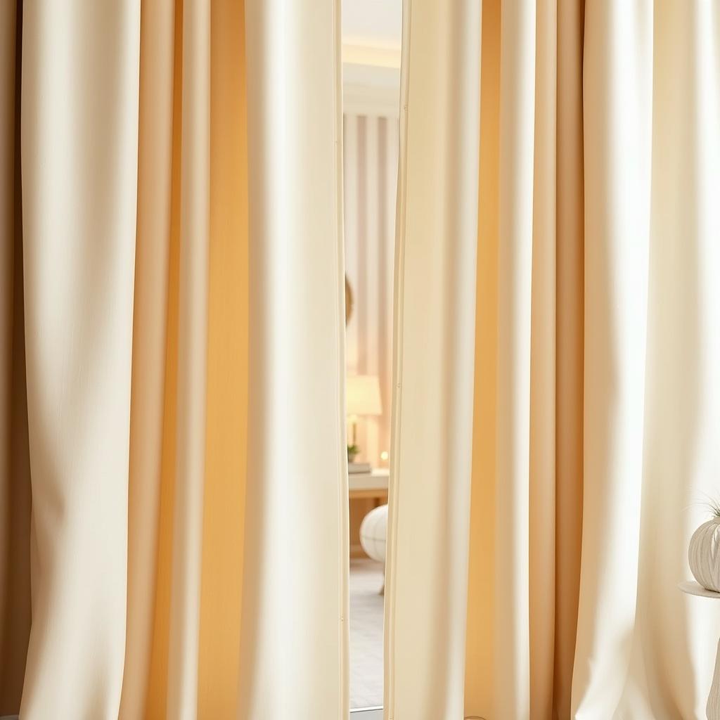 A beautiful interior view of a cozy room featuring smooth, elegant curtains with eyelets (ojetes)