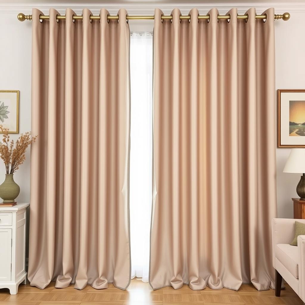 A full view of a stylish home interior showcasing smooth, elegant curtains with eyelets (ojetes)