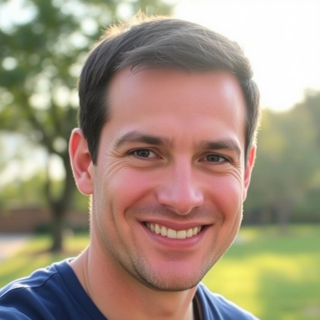 An image of a man with defined facial features, smiling warmly