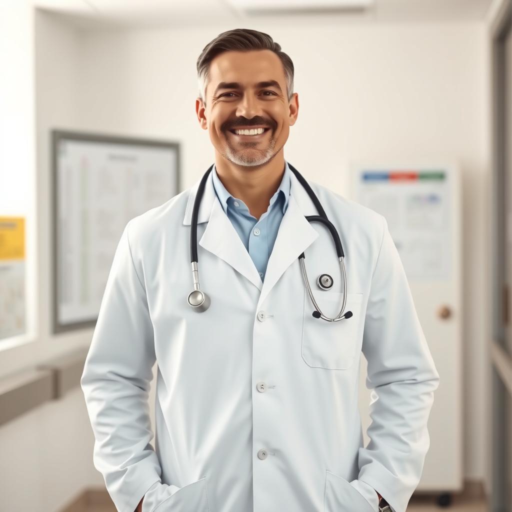 A person standing confidently in a pristine white lab coat, symbolizing the medical profession