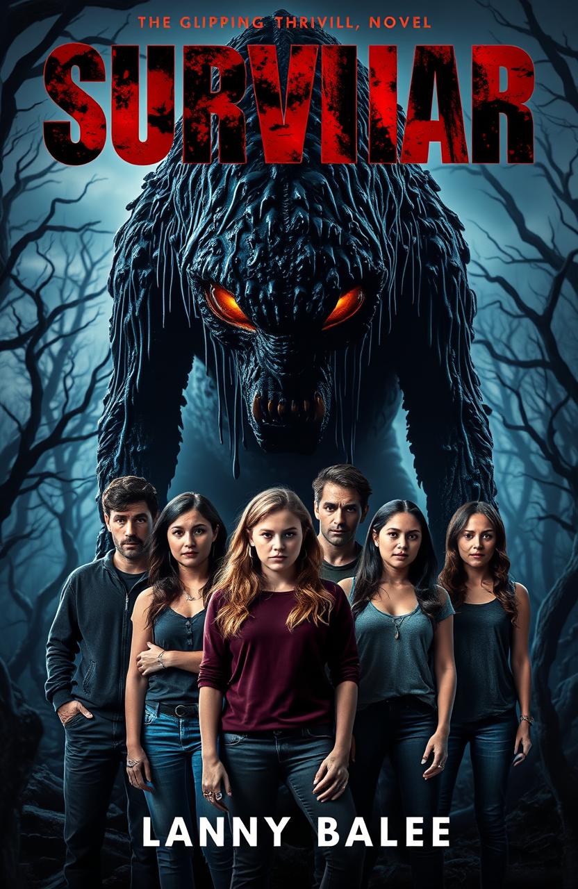 A gripping thriller novel cover featuring a terrifying, monstrous creature covered in sinister black slime