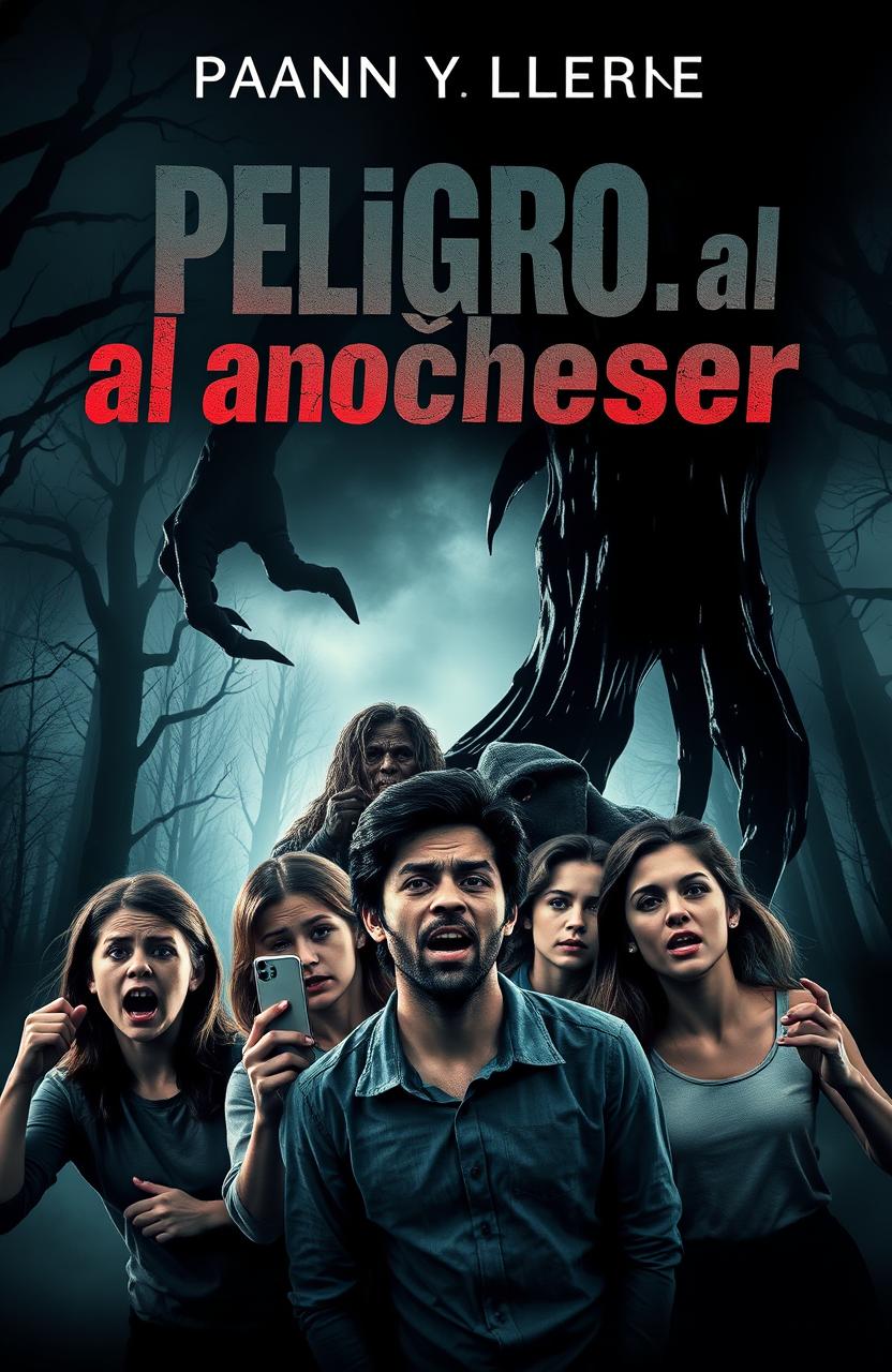 A gripping and suspenseful cover design for a psychological thriller novel titled "Peligro al anochecer"