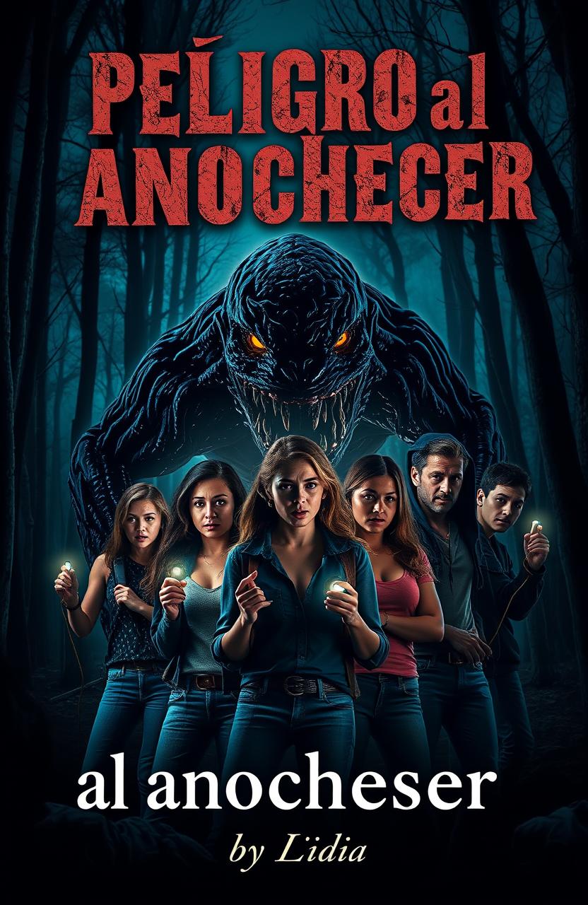 A thrilling book cover for a psychological thriller novel titled 'Peligro al anochecer' by author Lídia