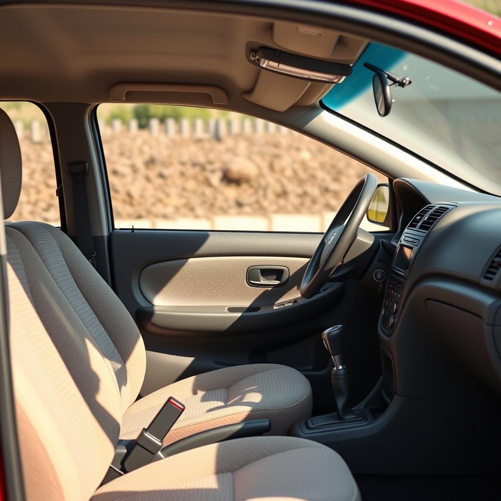 A realistic depiction of the interior of a 2005 Daewoo Cielo, showcasing its authentic features