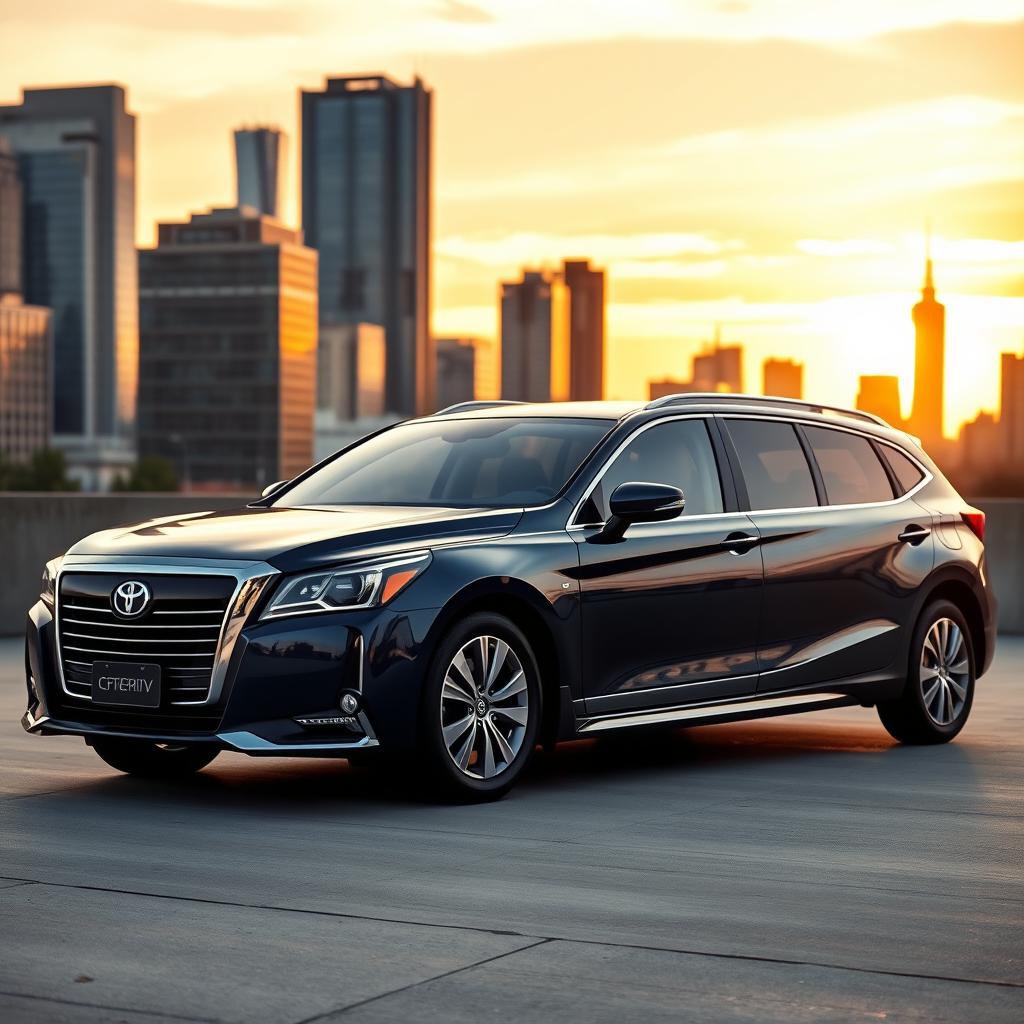 A sleek and luxurious Toyota Century parked beside a sporty Honda CR-V in an urban setting