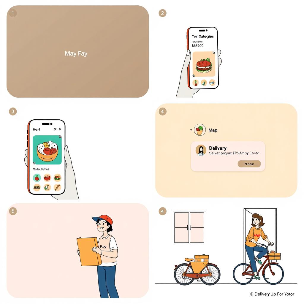 A storyboard illustrating the user journey in a delivery app