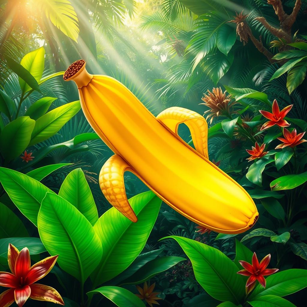 A vibrant scene depicting the inside of a peeled banana, showcasing its soft, creamy texture and the rich yellow hue of the fruit