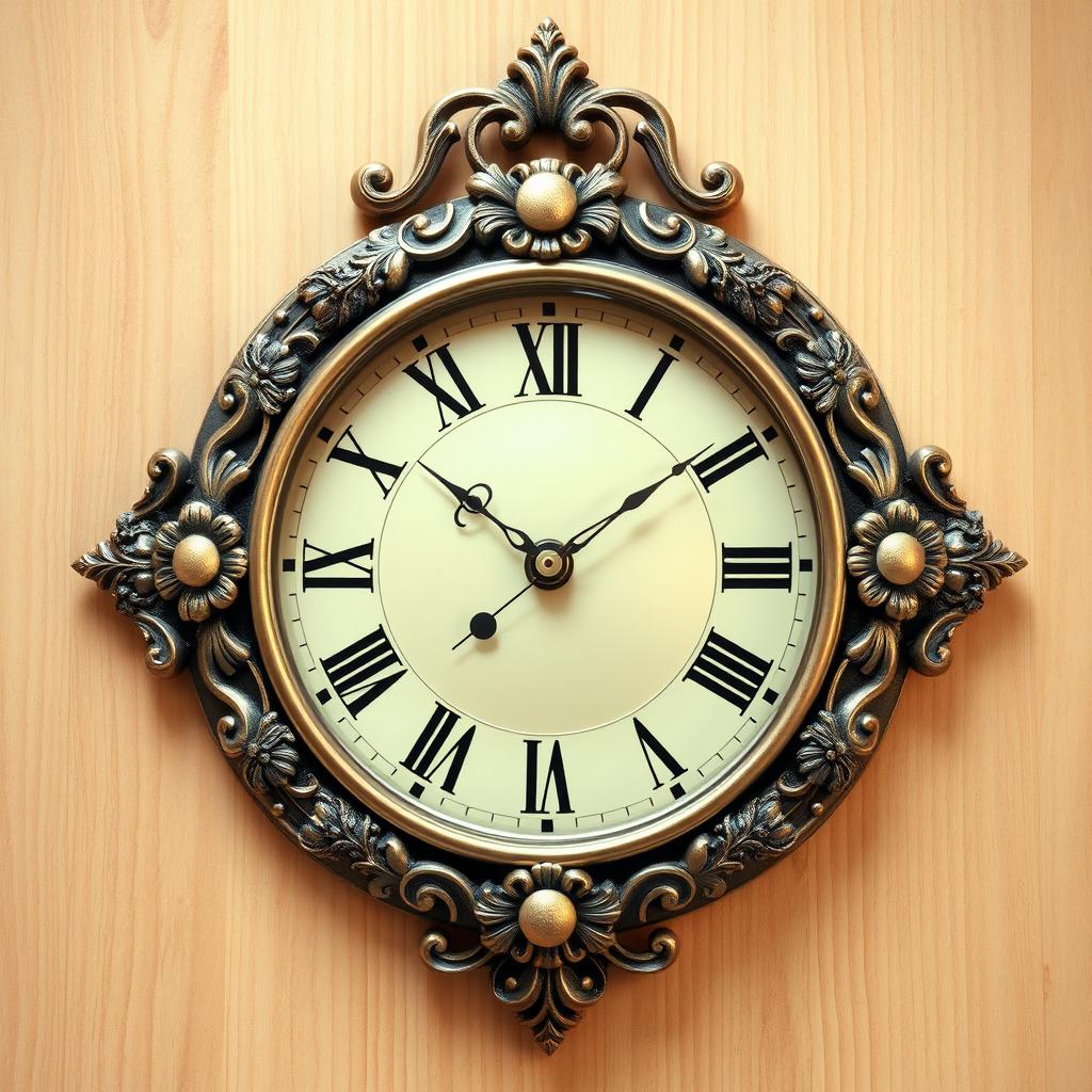 A beautifully detailed, vintage-style wall clock displaying the time as 07:30