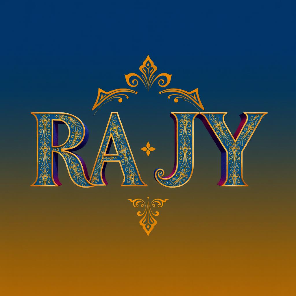 A visually striking and creative representation of the word 'RAJY' in a vibrant and artistic style