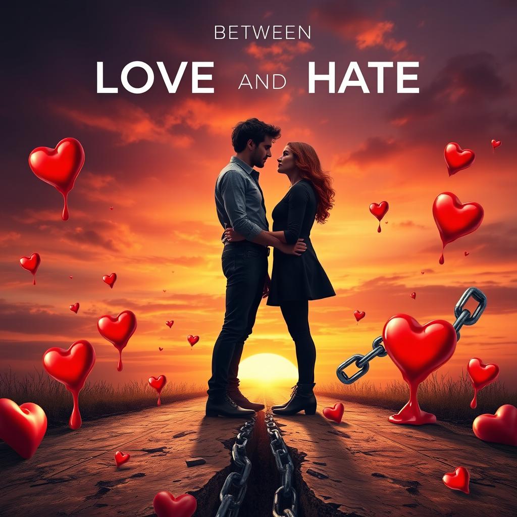 A dramatic scene illustrating the theme 'between love and hate'