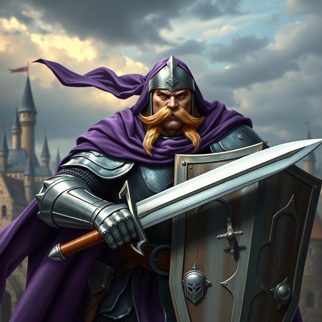 A powerful knight clad in heavy armor, showcasing immense strength