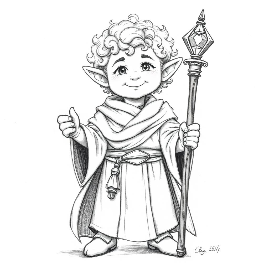A finely detailed pencil sketch of a halfling cleric