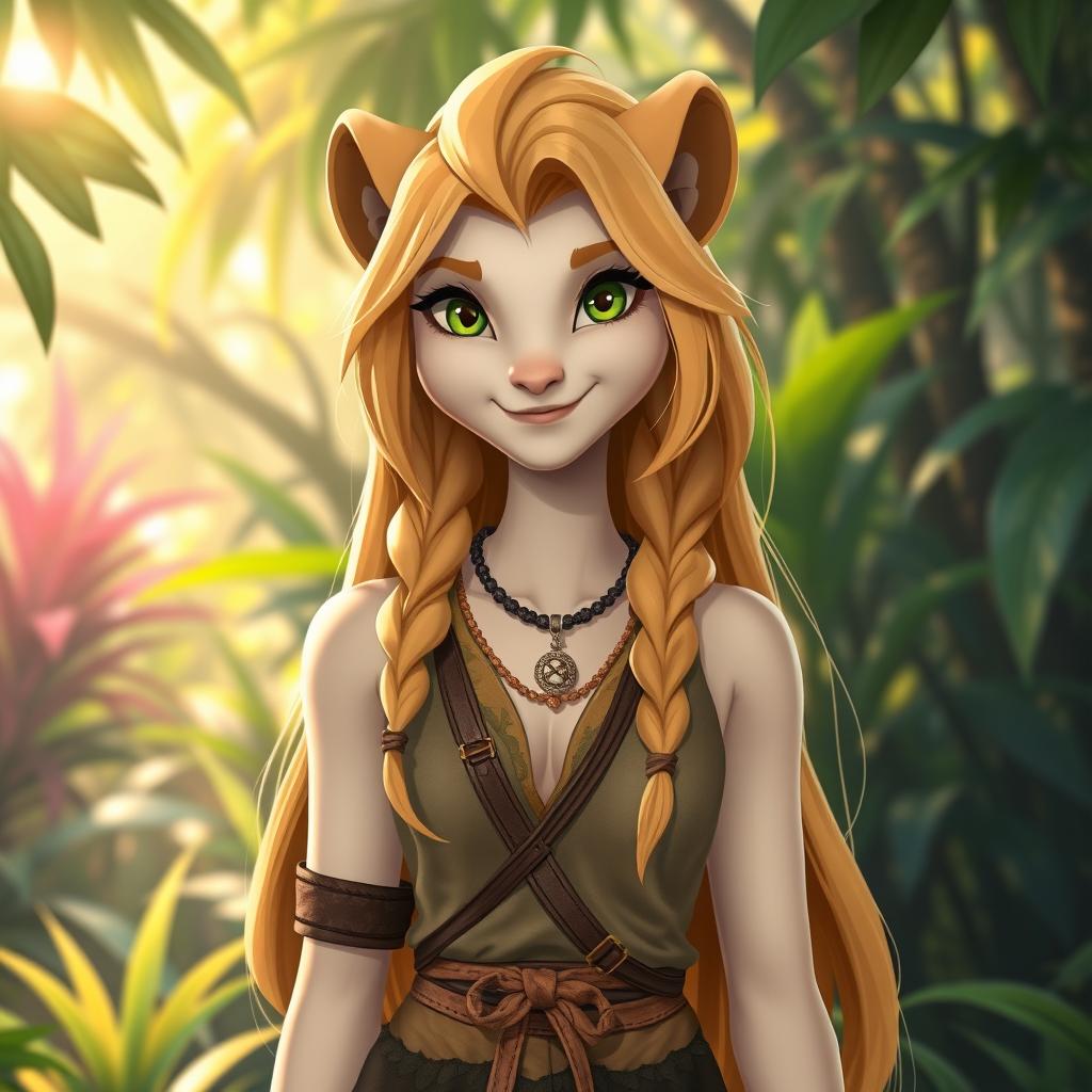 A human version of Nala from The Lion King, characterized by white skin and striking green eyes
