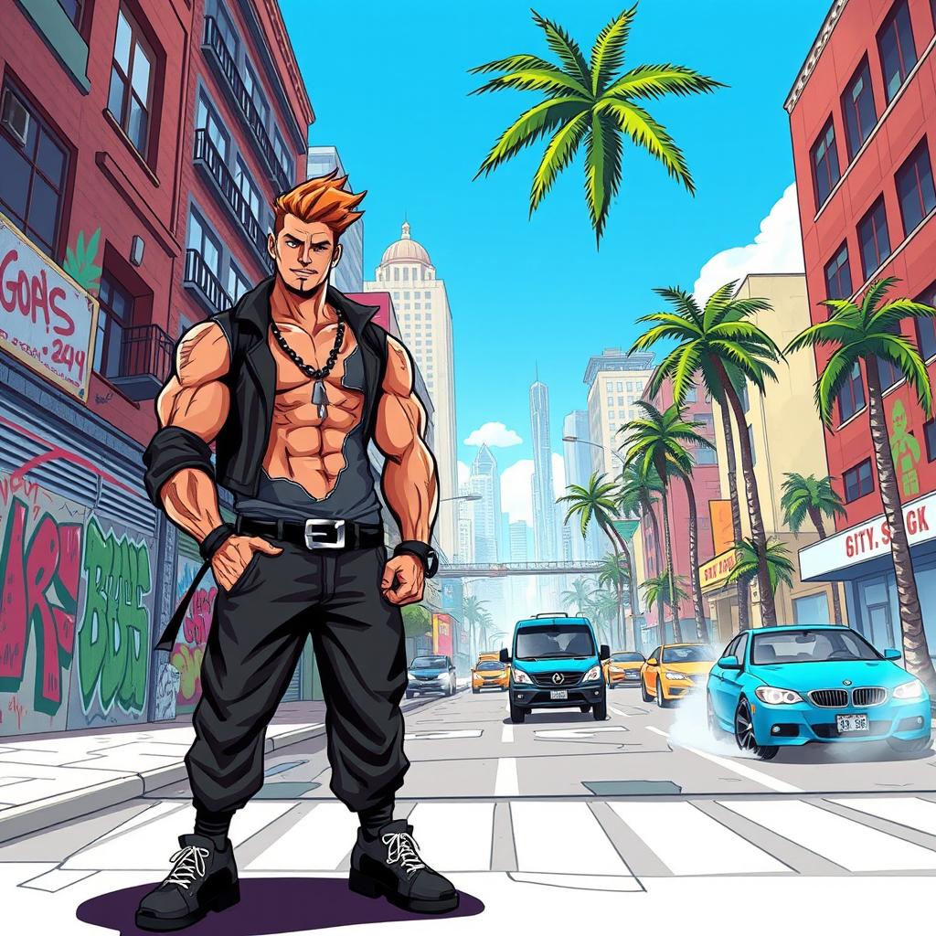 A dynamic and vibrant illustration that captures the essence of a Grand Theft Auto game