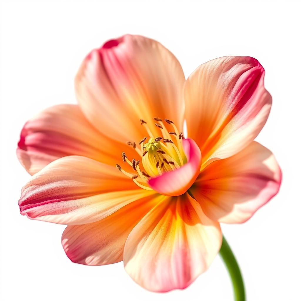 A focused close-up of a beautiful single flower in bloom, showcasing intricate details of the petals, vibrant colors, and delicate textures, with a soft light illuminating the flower’s features