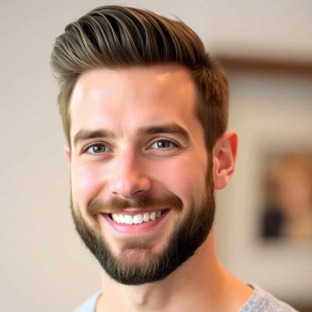 A man with nicely styled beard, tailored to complement his facial features, showcasing a well-groomed appearance