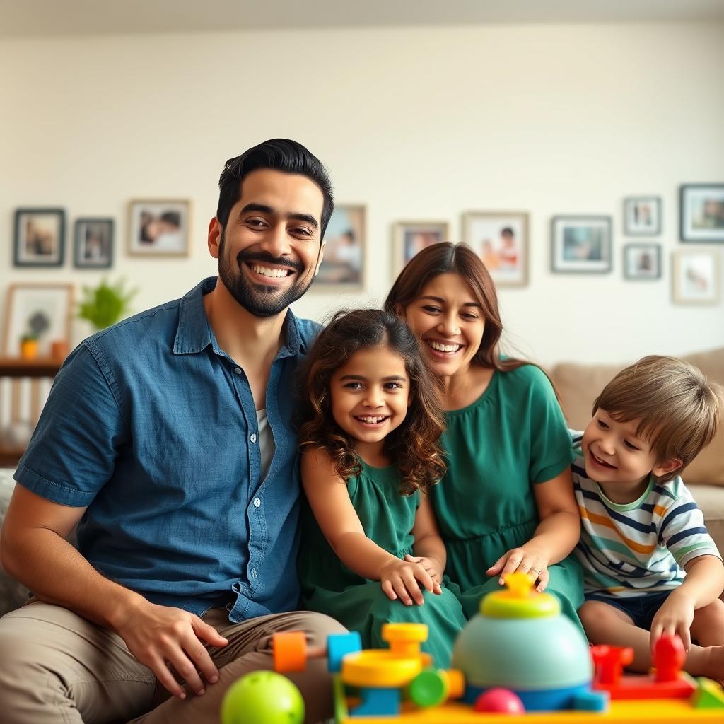 A warm and loving family scene, featuring a diverse family of four