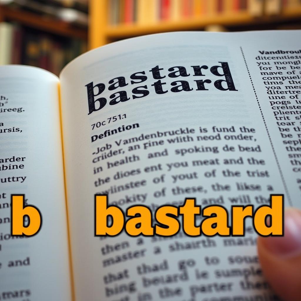A close-up image of an open dictionary page with a definition of the word 'bastard'