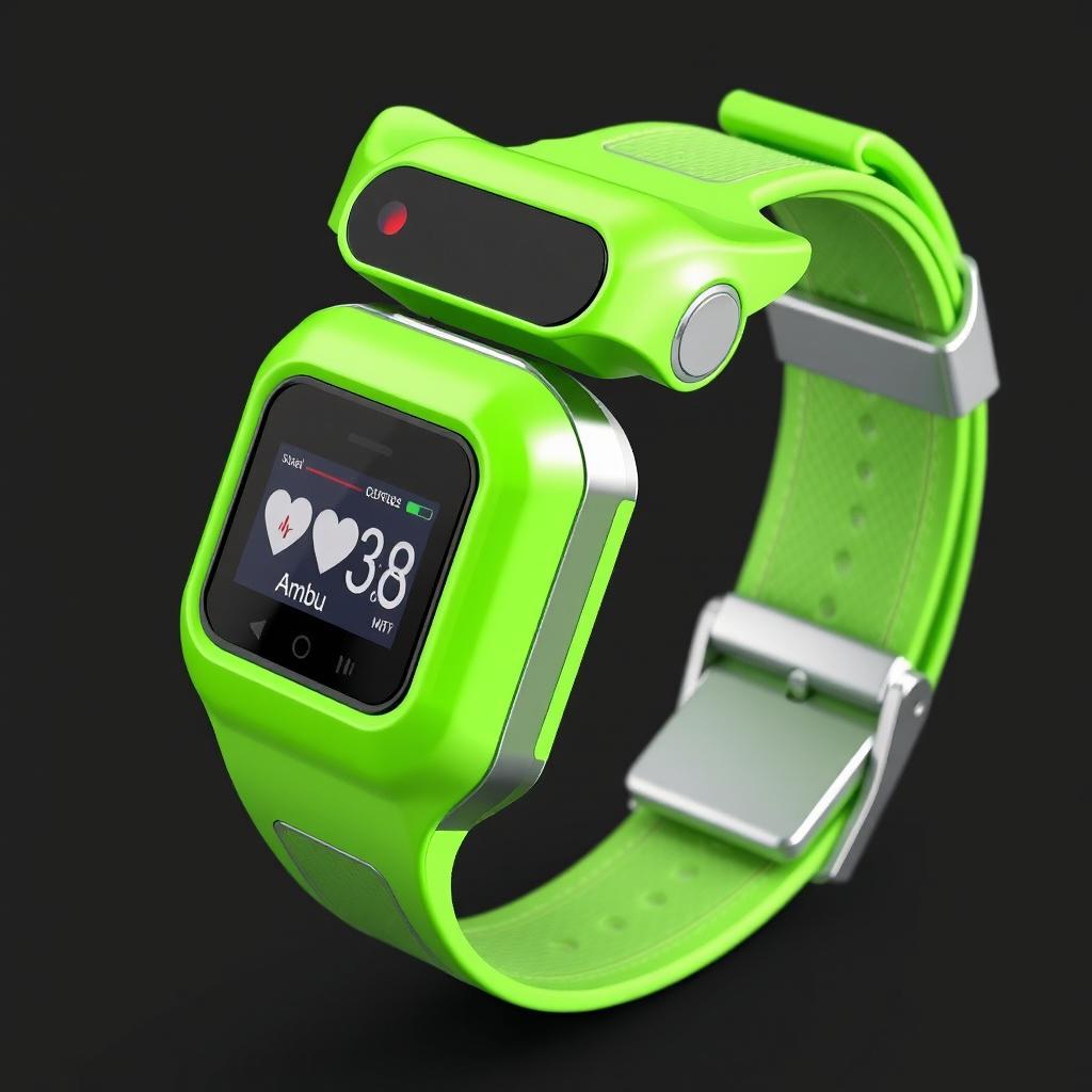 A sleek and modern wearable device that combines a heart rate tracker and an ambu bag, designed to be worn on the wrist