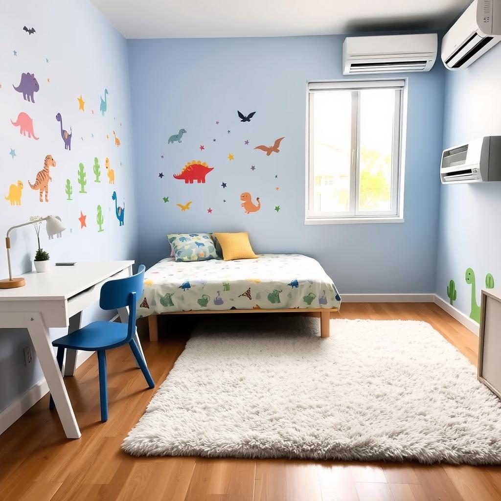A cozy child's room designed for a 4-year-old boy, measuring 3m x 4m