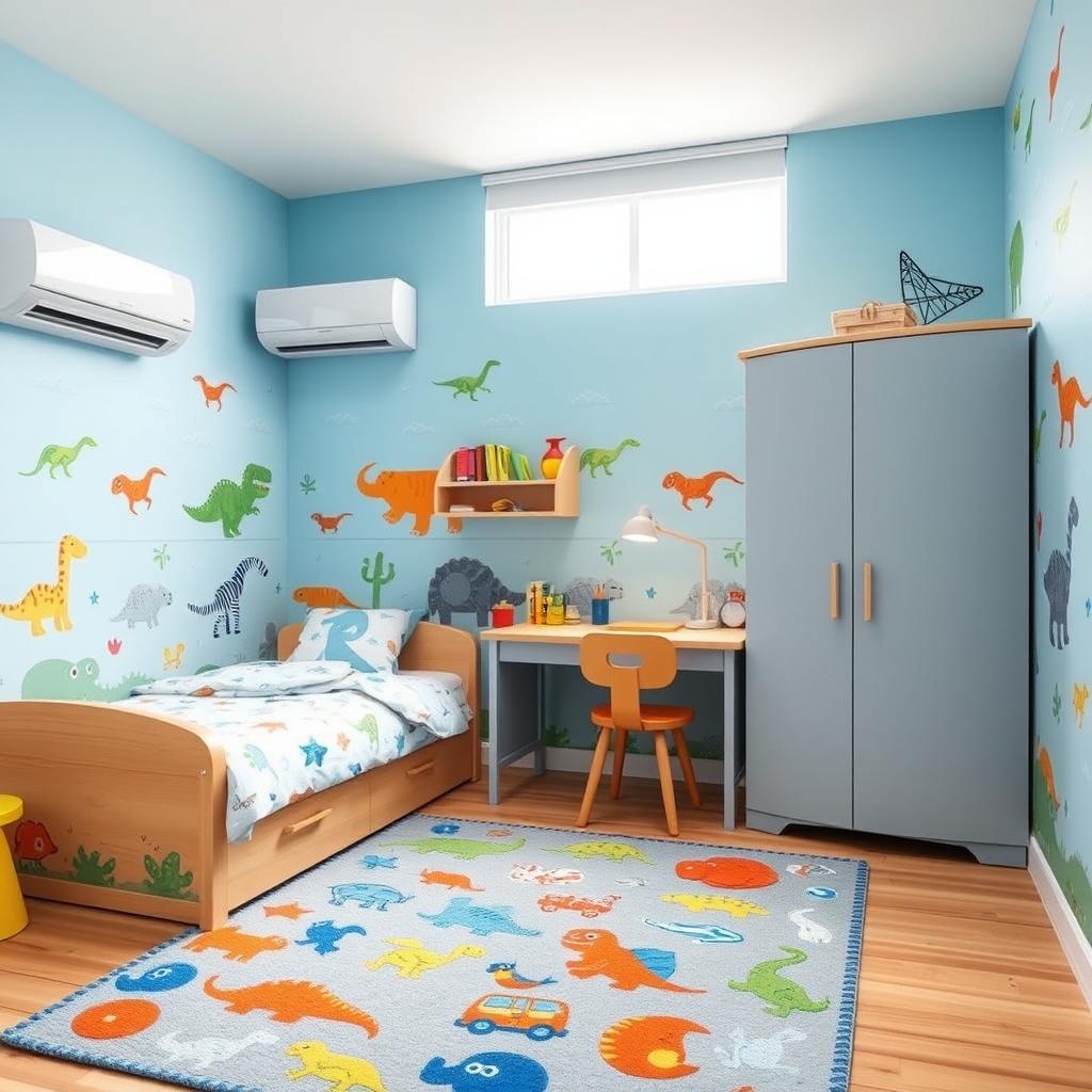 A vibrant and playful boy's bedroom for a 4-year-old, measuring 3 meters by 4 meters