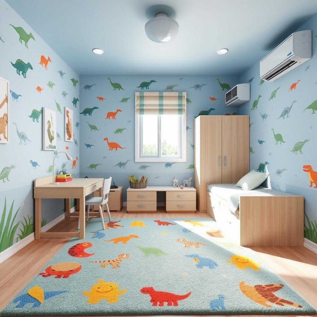 A cozy children's room designed for a 4-year-old boy, measuring 3m x 4m